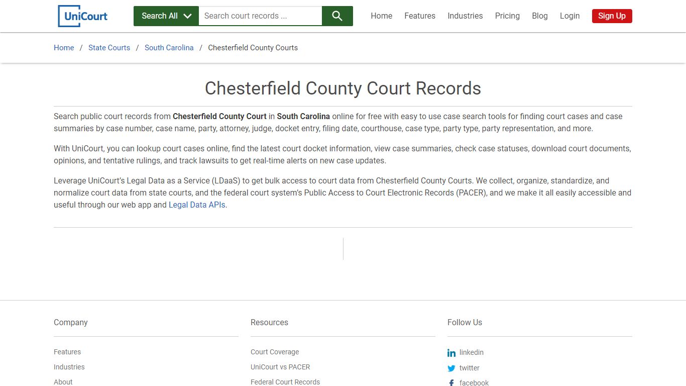 Chesterfield County Court Records | South Carolina | UniCourt