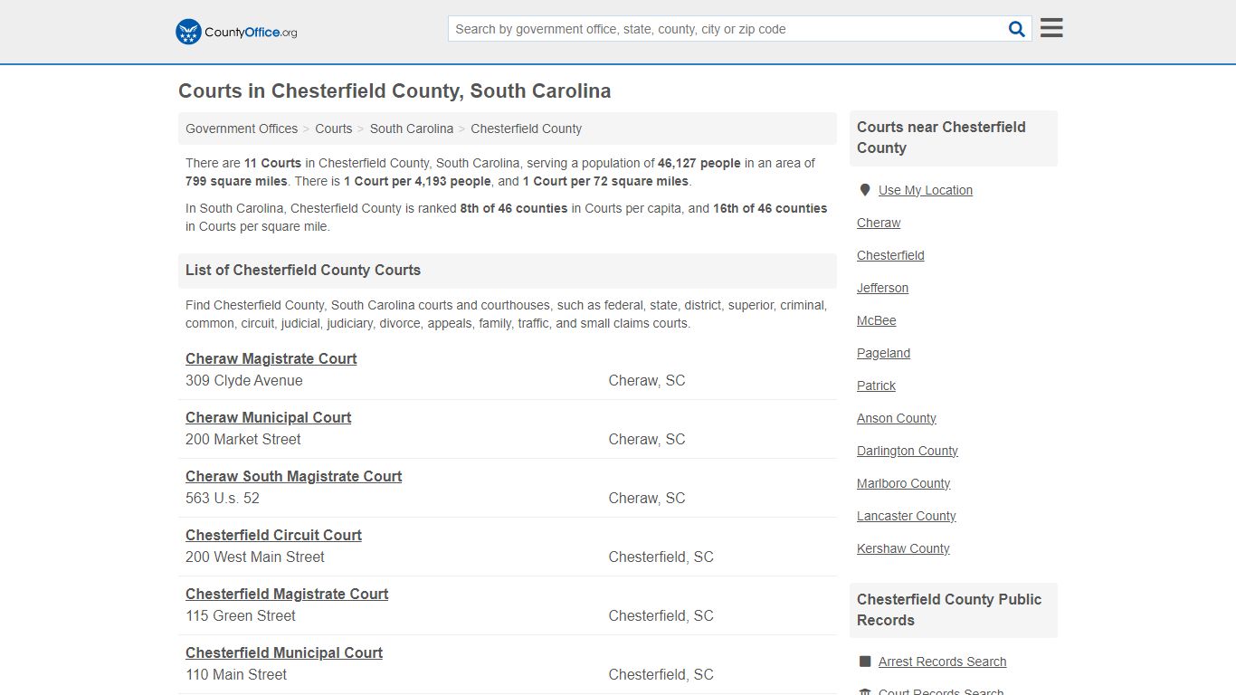 Courts - Chesterfield County, SC (Court Records & Calendars)